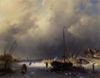 Leickert, Charles Henri Joseph - A Winter Landscape with Skaters